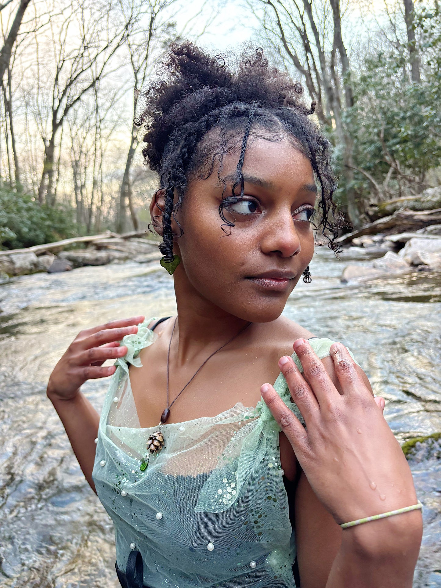 Hemlock Pinecone necklace (wood bead + hemp cord )
